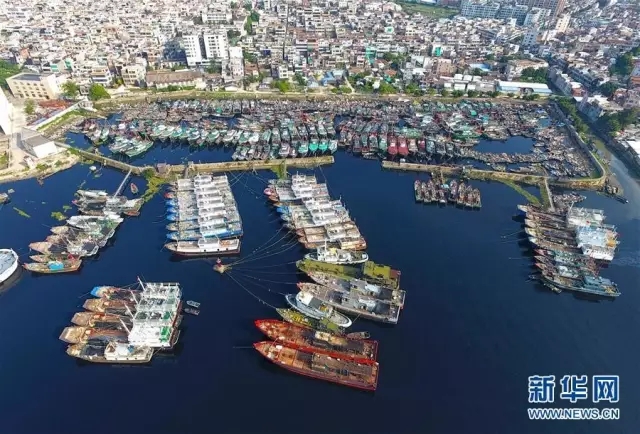 9月13日,渔船停靠在广东省汕头市潮阳区海门镇一处避风塘.