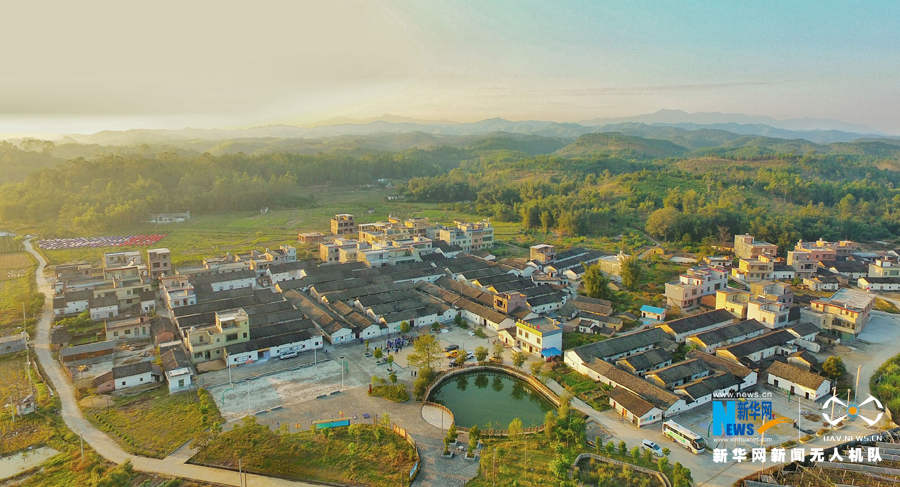 航拍广东清远佛冈原生态乡村 客家村落古色古