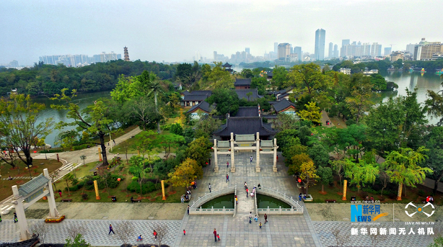 航拍广东惠州园林式文化殿堂丰湖书院