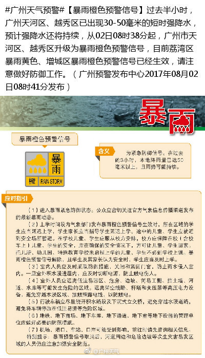 刚刚,广州多区暴雨橙色预警信号生效!